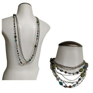 Premier Designs Multi-strands Beads & Silver Necklace